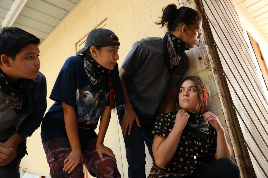 “Reservation Dogs” cast members (l to r): Lane Factor (Cheese), Paulina Alexis (Willie Jack), D’Pharaoh Woon-A-Tai as (Bear) and Devery Jacobs (Elora). (Photo: Shane Brown/FX)