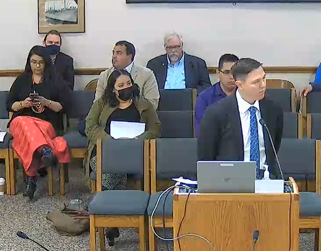 NARF Staff Attorney Matthew Campbell (Native Village of Gambell) gives testimony at ND Redistricting Committee hearing on September 15, 2021. (Photo/NARF)