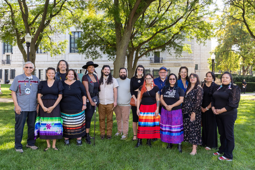 Artists gather at the Detroit Institute of Arts for the Contemporary Anishinaabe Art: A Continuation exhibition. The show features more than 60 artists from across the Great Lakes region and runs through April 5, 2026. (Photo courtesy of Cressandra Thibodeaux)