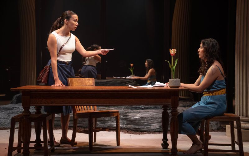 Elizabeth Frances and Rainbow Dickerson in the New York premiere production of MANAHATTA, written by Mary Kathryn Nagle and directed by Laurie Woolery, at The Public Theater. (Photo/Joan Marcus)