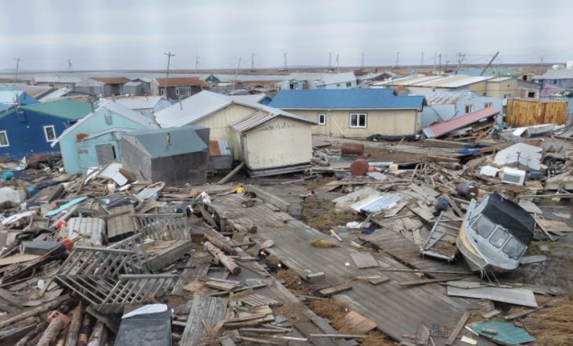 Flood waters recede in Kipnuk on Monday October 13, 2025, but the storm damage is extensive (Photo courtesy of Jacqui Lang)