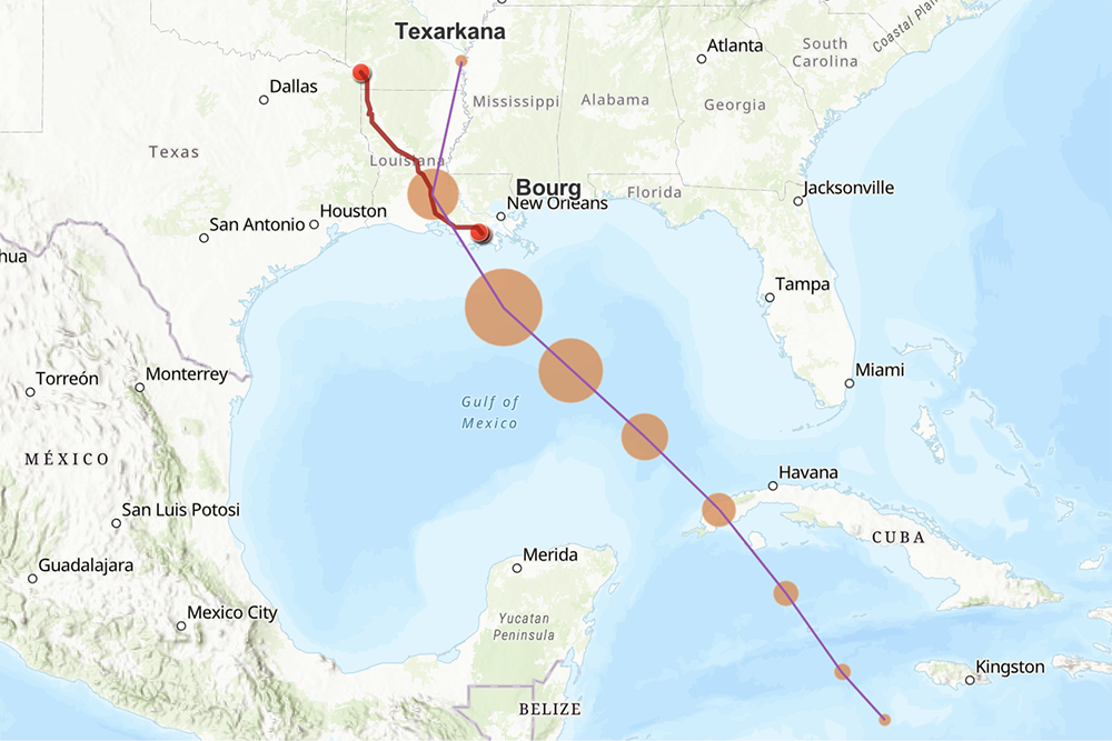 Theresa Dardar Ida route map