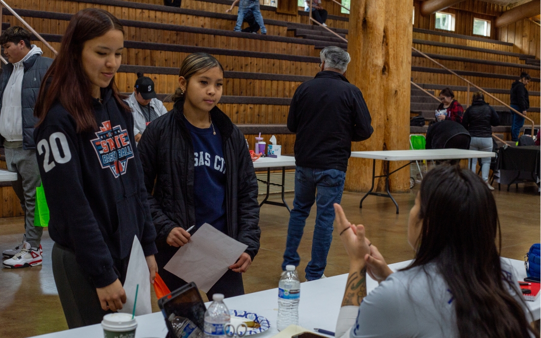 Valencia Tupero talks to students about joining the Lummi Nation Tribal Youth Council. 