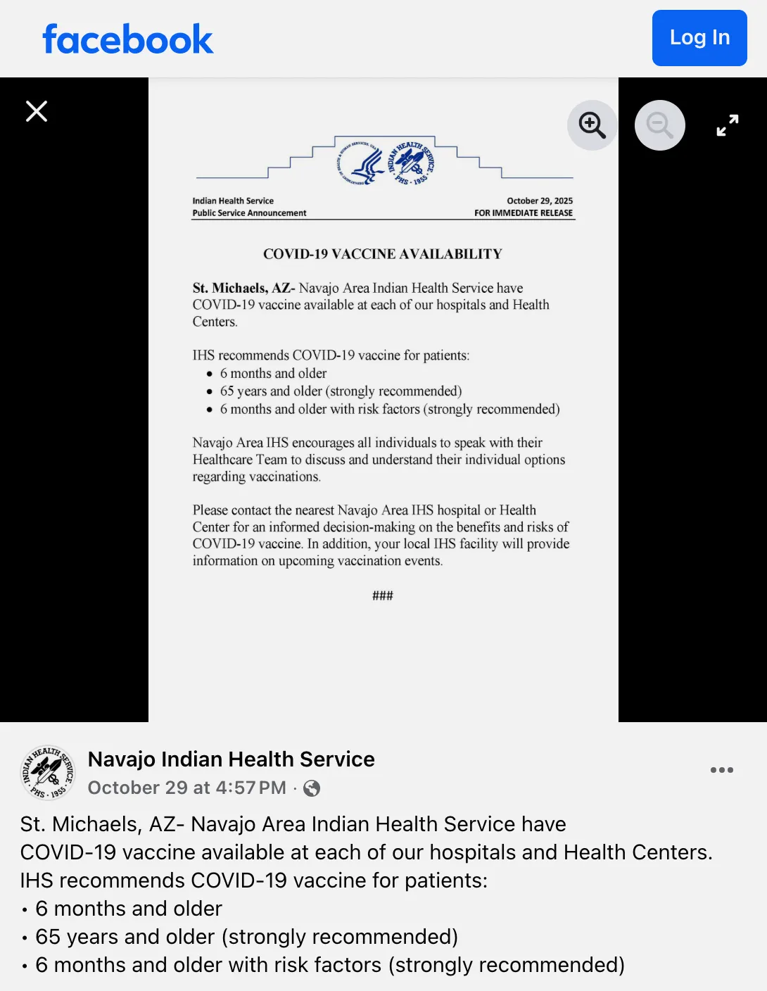 ihs vaccine messaging after