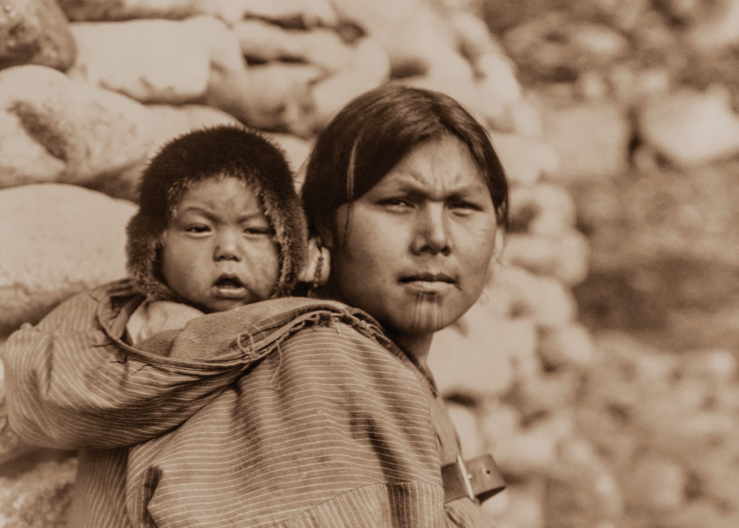 This photo of an Indigenous mother and child from the Diomede Islands is part of the new exhibition “Edward S. Curtis: Unpublished Alaska, the Lost Photographs,” running  September 16, 2021 through January 9, 2022, at The Muskegon Museum of Art in Muskegon, Michigan. (Photo/Courtesy of the Curtis Legacy Foundation)
