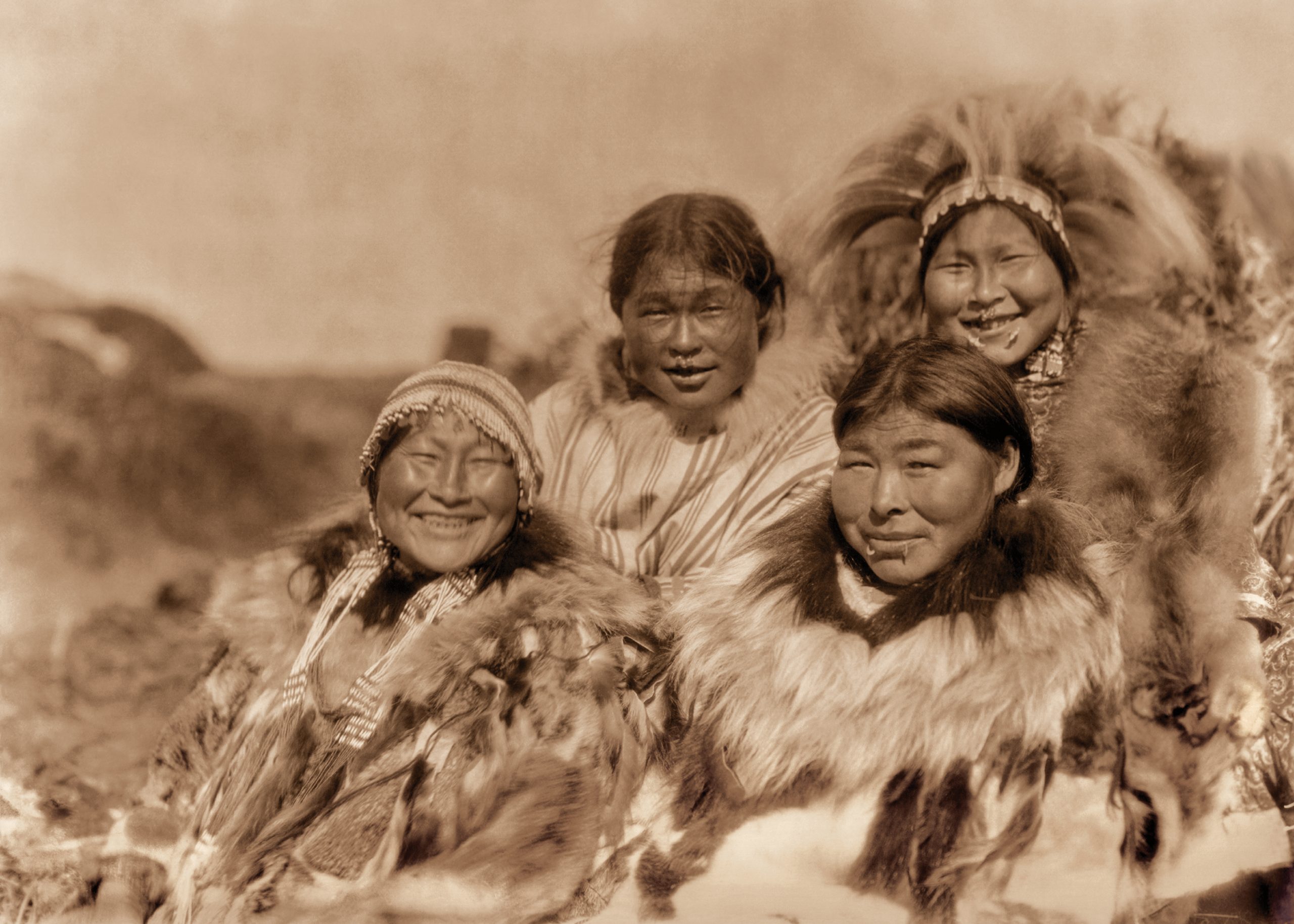Four Indigenous women of Nunavik Island in the Bering Sea. From the new exhibition, "Edward S. Curtis: Unpublished Alaska, the Lost Photographs," opening Sept. 16 at The Muskegon Museum of Art in Michigan. (Photo by Edward Sherriff Curtis, 1927, Courtesy of the Curtis Legacy Foundation)