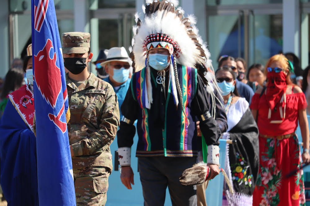 Walter Echohawk, Pawnee Nation, attends the procession during the grand opening of the First Americans Museum in Oklahoma City on Saturday, September 18, 2021. (Photo/Darren Thompson for Native News Online)