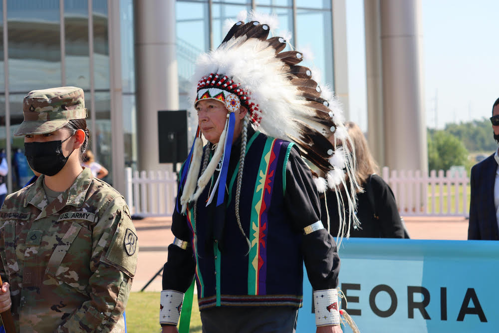 Walter Echohawk, Pawnee attorney, participates in the grand opening of the First Americans Museum in Oklahoma City on Saturday, September 18, 2021. (Photo/Darren Thompson for Native News Online)