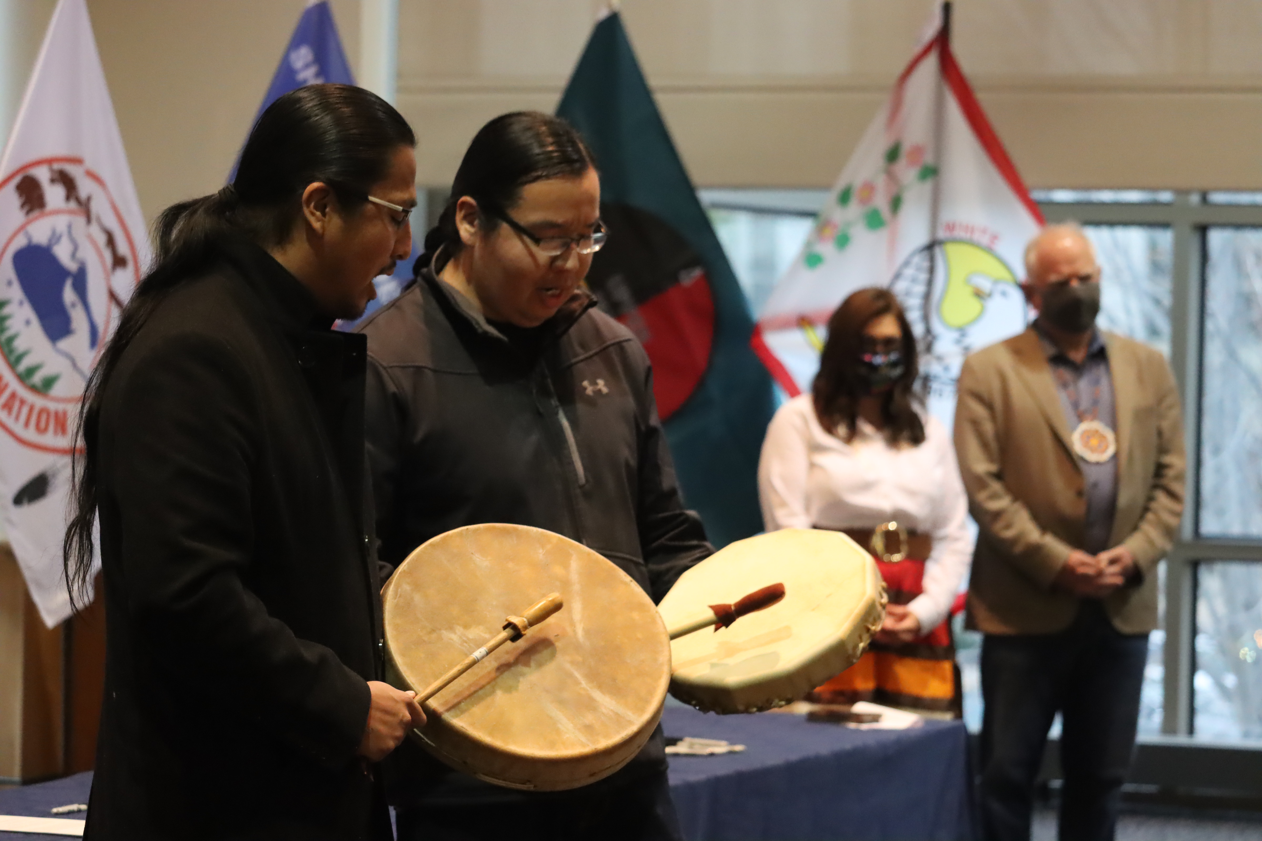Wakinyan and Thorne LaPointe being the bill signing ceremony at the Minnesota Department of Revenue Building with Tribal leaders on Monday, November 8, 2021. (Photo/Darren Thompson)