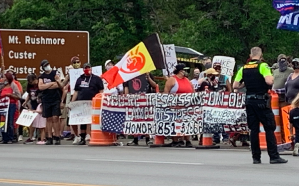 American Indians protesting Trump’s 4th of July show at Mount Rushmore on July 3, 2020. Photograph by Wiyaka Foster
