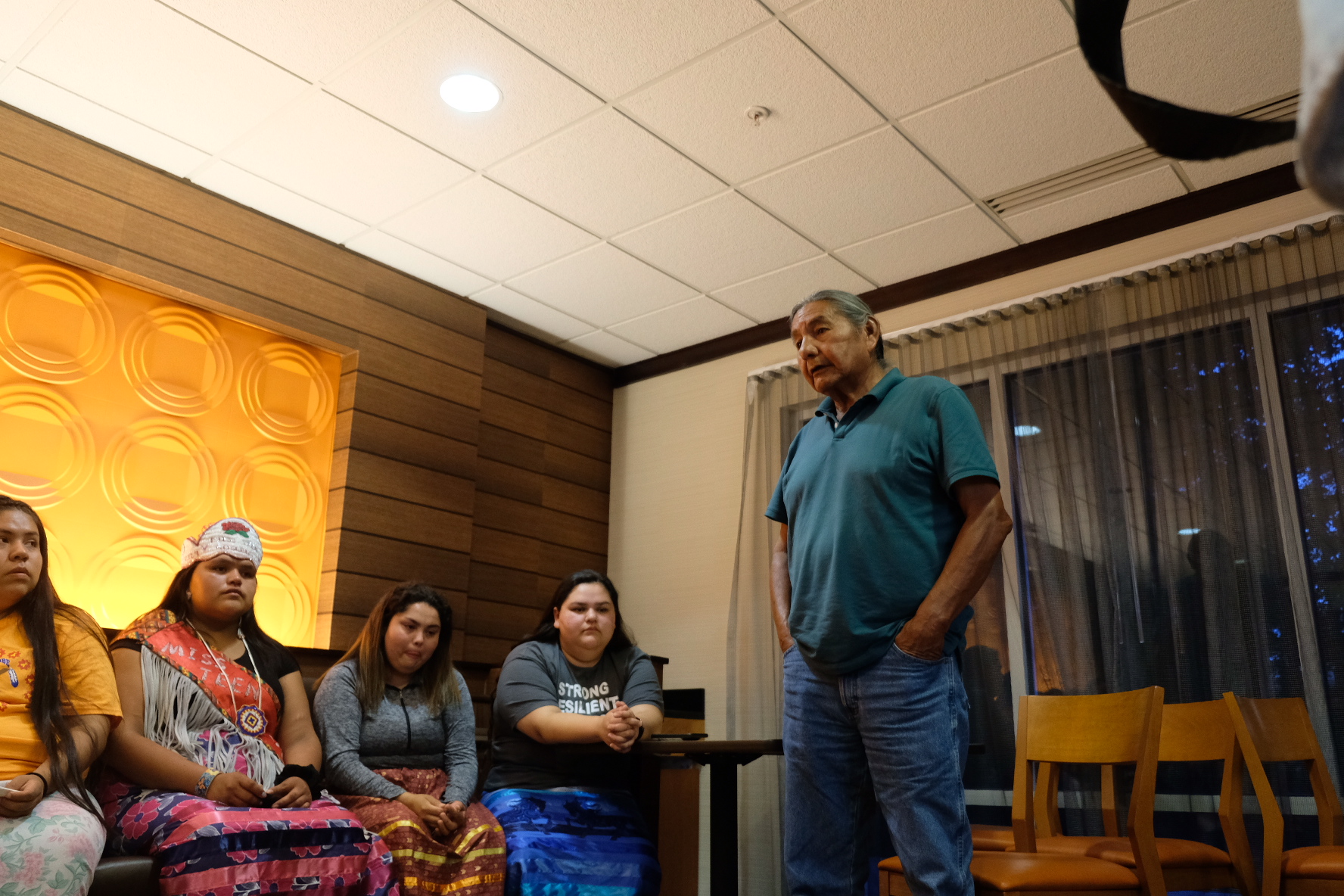 Russell Eagle Bear, tribal council member, addresses the youth after the press conference. (Photo: Jenna Kunze)