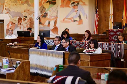 Navajo Nation President Jonathan, First Lady Phefelia Nez, Vice President Myron Lizer, and Second Lady Dottie Lizer present the State of the Navajo Nation Address to the 24th Navajo Nation Council in Window Rock, Ariz. on Jan. 27, 2020.