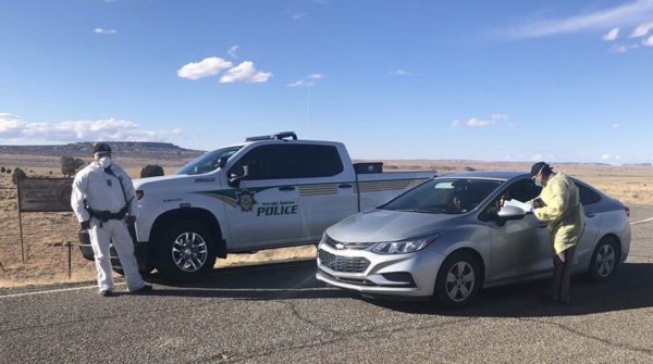 Navajo Police are stopping vehicles to make sure tribal citizens understand the importance of staying home. (Courtesy photo)