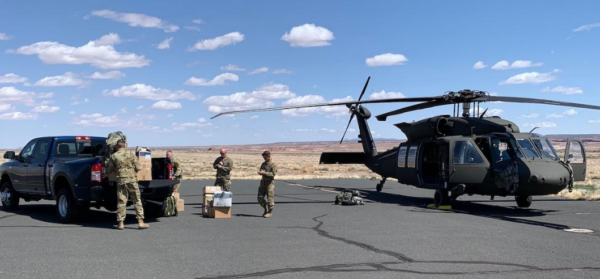 The Arizona Army National Guard delivers supplies in Chinle, Ariz. on April 4, 2020.