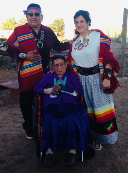 Saginaw Chippewa Tribal Member Kelly Benally (far right) will be collecting donations today in Mount Pleasant as part of “Operation Sheii Ma Sadie” — named for her Navajo mother-in-law Sadie Benally (center), 90.  (Facebook photo)