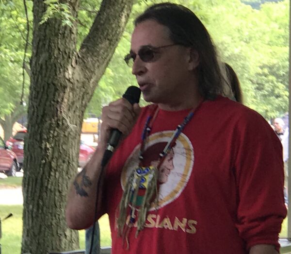 West Michigan AIM chapter leader Terry Frechette addressed the protesters. Native News Online photographs by Levi Rickert