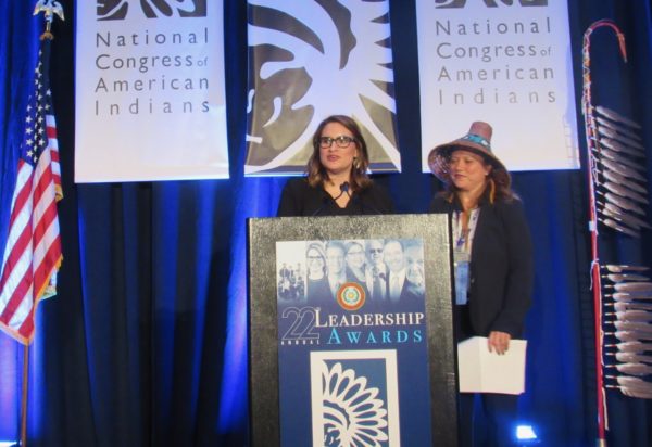 Minnesota Lt. Gov. Peggy Flanagan with NCAI President Fawn Sharp. Native News Online photographs by Levi Rickert