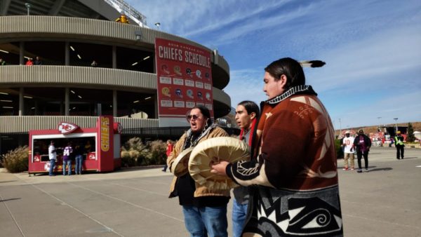 A small group of Indigenous students gathered in peaceful protest at the Kansas City Chiefs home game at Arrowhead stadium on November 3.