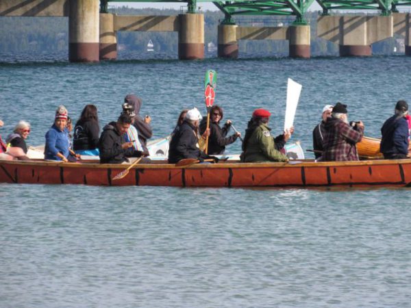 American Indians protest Enbridge Line 5 on a recent Labor Day weekend at Straits of Mackinac. Native News Online photo by Levi Rickert