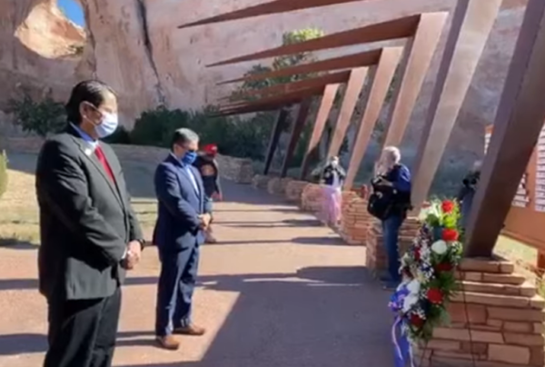 Navajo Nation President Jonathan Nez and Vice President Myron Lizer paying respects of the Navajo who sacrificed theirs lives for their country.