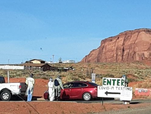 Navajo citizens lining up for COVID-19 testing at Monument Valley on Navajo Nation. Courtesy photo