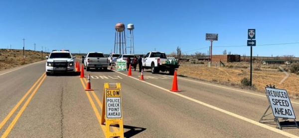 Navajo Nation Police monitoring travel in Pueblo Pintado, N.M.
