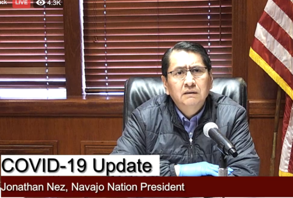 On Sunday, March 29, 2020, Navajo Nation President Jonathan Nez provided an update to the Navajo citizens about the deadly coronavirus and announced the curfew that begins Monday evening at 8 p.m. and last until 5 p.m. Photo from livestream.