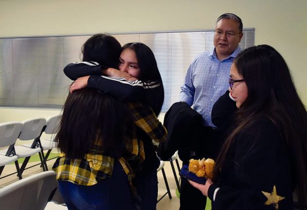 Navajo Times | Ravonelle YazzieThree-time Navajo Nation spelling bee champion Kelly Haven gets emotional after her sister Hailey Haven earned the seventh grade spelling bee champion title for the Fort Defiance Agency last Thursday in Fort Defiance.