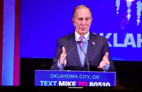 Presidential candidate Mike Bloomberg speaking about Shinnecock Nation as he rolled out his Native American plan in Oklahoma City. Photo from YouTube.