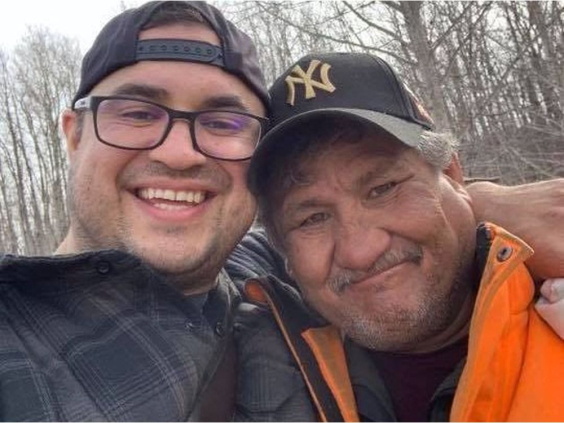 Jacob Sansom, 39, and his uncle Morris Cardinal, 57, pose for a selfie shortly before their murders in a rural area of Alberta, Canada. A suspect, Anthony Michael Bilodeau, has been arrested. (Courtesy photo)
